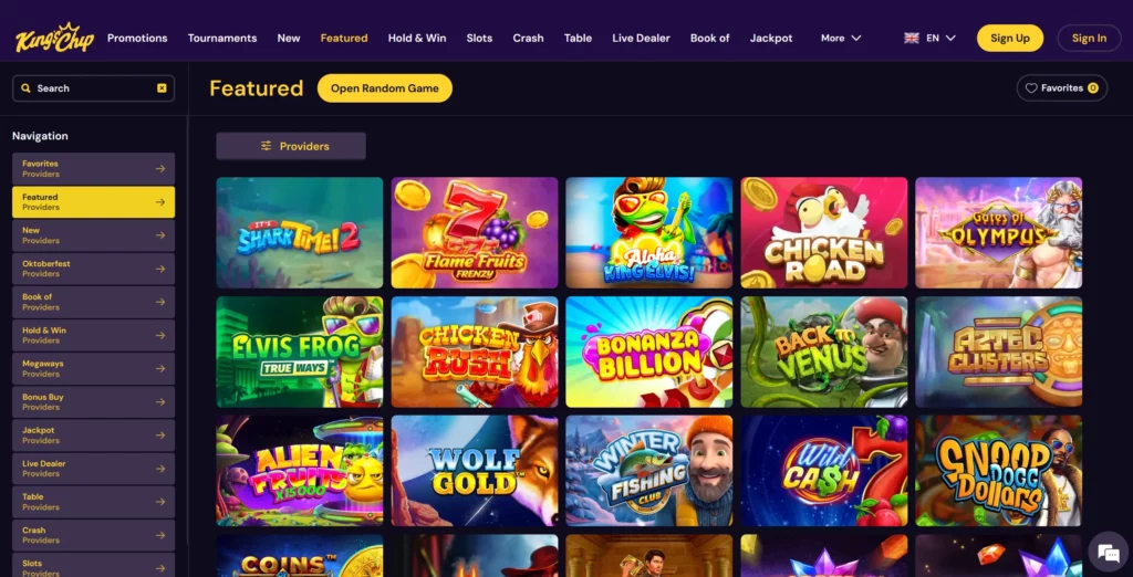Games on King's Chip Casino.